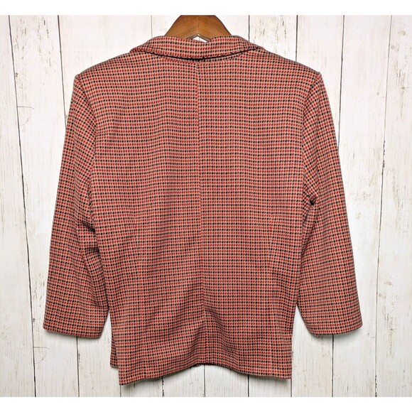 Vintage Houndstooth Blazer Red Navy Check Womens XL Preppy Retro Academia Office - Picture 3 of 9